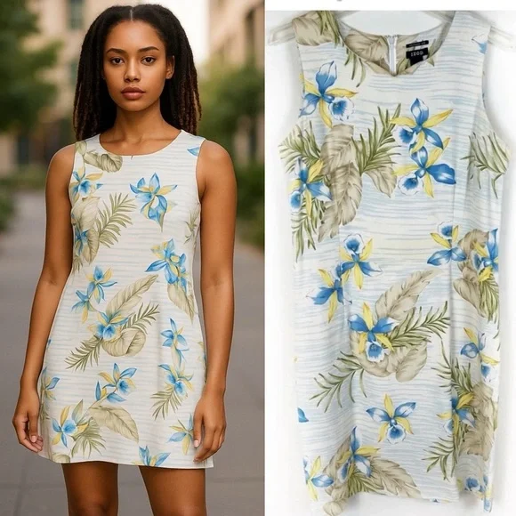 100% Silk Hawaiian Floral Sleeveless Dress Tropical Coastal Grandma 12 Cruise - Picture 1 of 10
